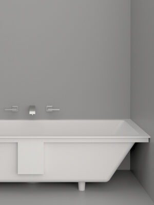 MOMA Design built-in bathtub detail in Stonage model Platinum Inca, without walls for installation in niche and total cladding