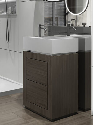lavabo freestanding MOMA Design modello Tower Plus in rovere tabacco e due cassetti