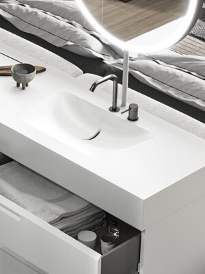 MOMA Design washbasin top model Matrix System Double in Stonage, on Emphasis cabinet
