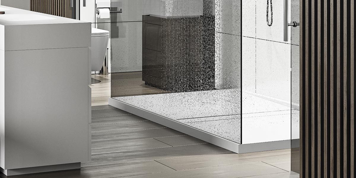 copertina2-polis-piatto-doccia-in-white-stonage piatto doccia MOMA Design modello Polis in Stonage, affiancato a lavabo modello Tower Plus con lavabo in Corian e due cassetti in finitura rovere tabacco e mobile Emphasis a terra
