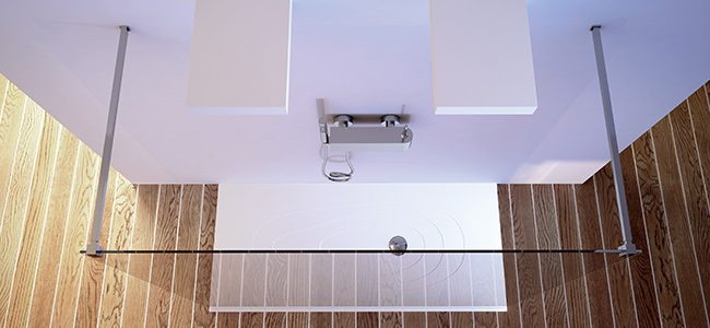 copertina box doccia fisso MOMA Design modello BX 501 lite con doppia barra di irrigidimento, con doppio soffione modello Shower Wall e piatto doccia modello Onda