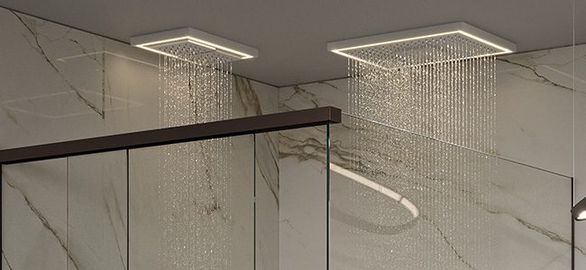copertina2mobile-square-shower-soffione-in-corian-glacier-white copertina soffioni a soffitto MOMA Design modelli Square Shower e multishower con illuminazione led perimetrale