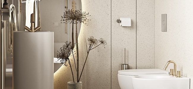 copertina2mobile-tower-step-lavabo-freestanding-in-white-stonage lavabo tower freestanding MOMA Design modello Tower Step in Stonage, con foro rubinetteria e sanitari modello Tondo, vista frontale