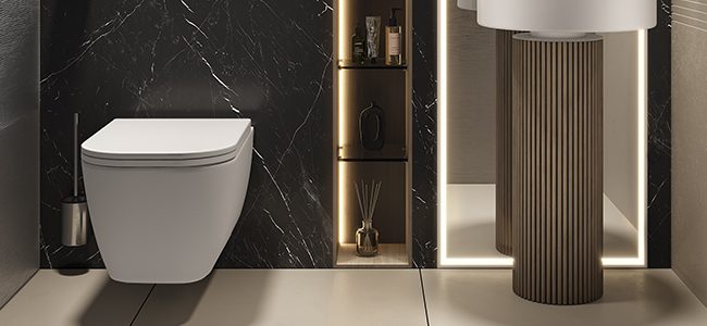 copertina2mobile-wc-sospeso-con-fissaggio-a-scomparsa-in-ceramica-opaca close up WC MOMA design modello WQuadro in ceramica satinata opaca, affiancato da lavabo modello Tower Oyster