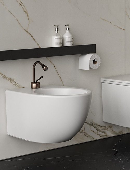 dettaglio bidet MOMA design modello BTondo in ceramica satinata opaca