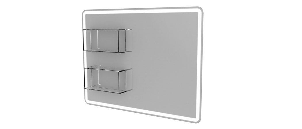 dettaglio-mirr-uv-cube-sable-specchio-frameless-con-mensole-in-vetro-con-incollaggio-uv render specchio MOMA Design modello mirr UV cube sable'