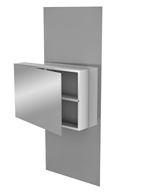 dettaglio-mirr-vertigo-specchio-con-elemento-contenitore-in-legno-laccato-bianco-opaco render specchio MOMA Design modello Mirr vertigo