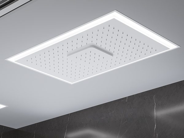 dettaglio2-square-shower-soffione-in-corian-glacier-white soffione a soffitto MOMA Design in corian modello Square shower con optional shower-in-shower centrale e LED perimetrale